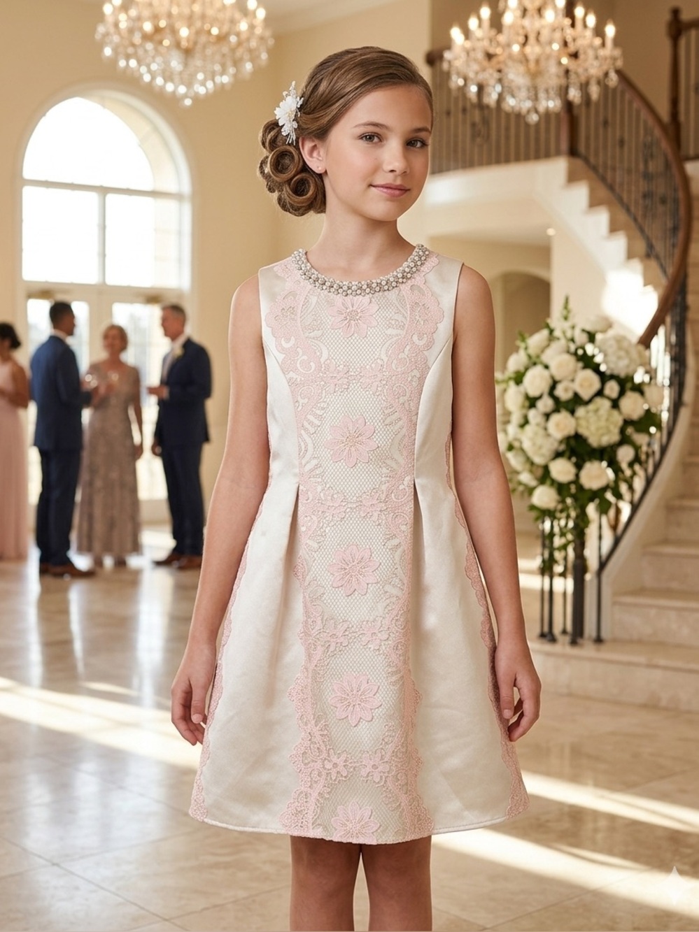 Monteau Girls Blush Beaded Dress